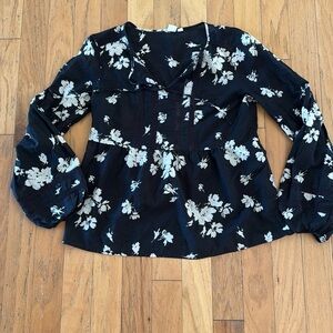 GAP | Black Floral | Tunic | Balloon Long Sleeve | size M Tall | Cotton Blend